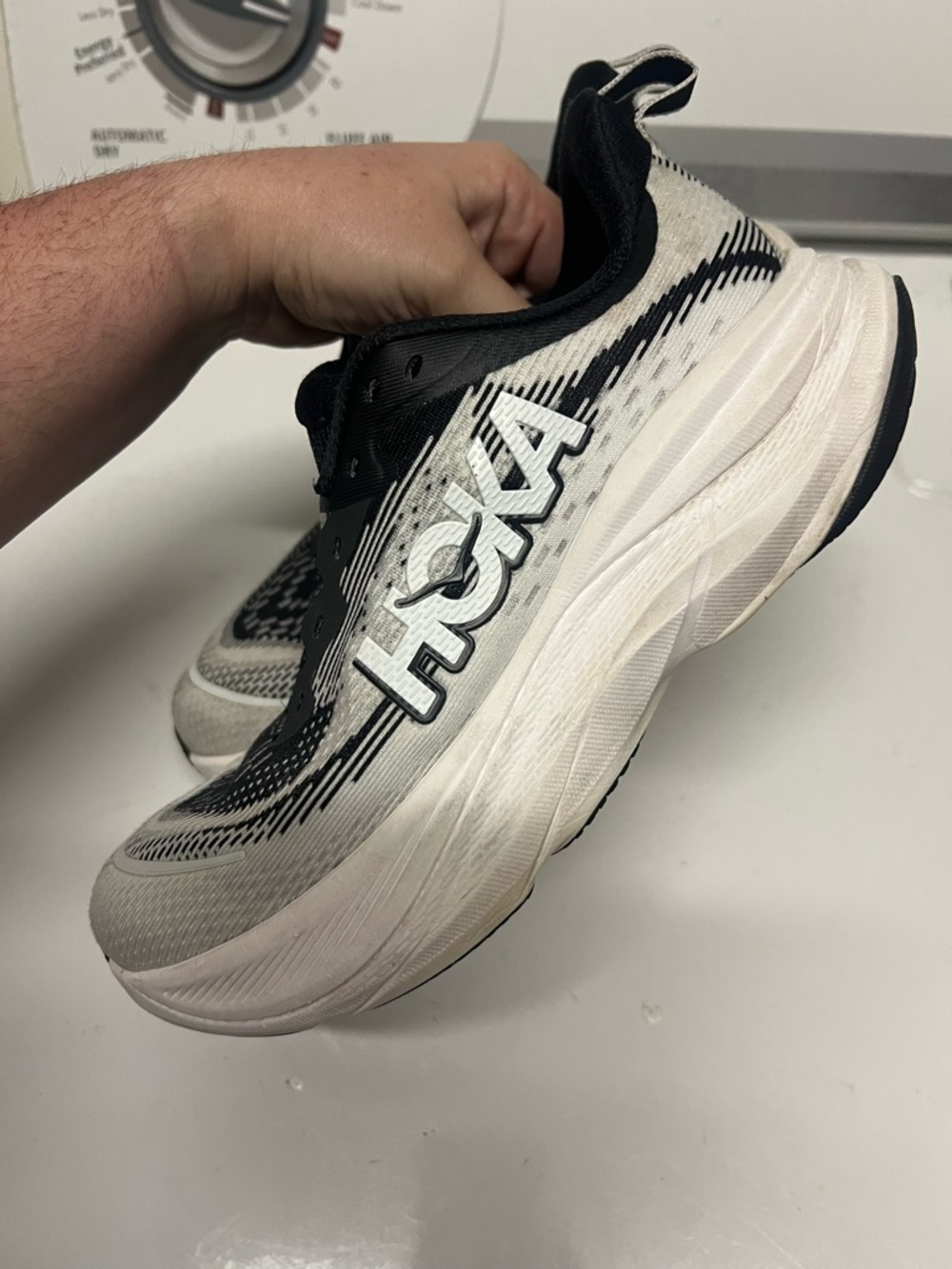 Hoka White and Black Plush-Cushion Running Sneakers- “SkyFlow”